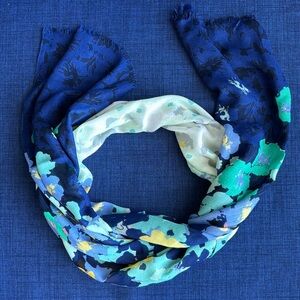 Talbots Scarf with Flowers Blue Yellow